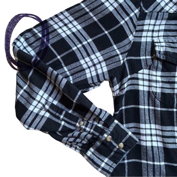 Plaid Button Down Shirt Black White Jachs Girlfriend Large 🖤🤍🖤🤍 - Picture 5 of 8